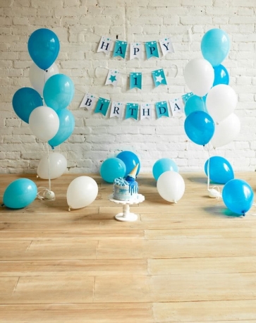 Brick Wood Floor With Balloon Baby First 1 Year Old Happy 1st Birthday Party Backdrop 