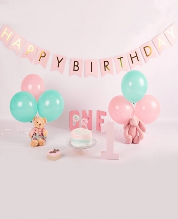 Baby Girl First 1 Year Old Happy 1st Birthday Party Backdrop With Balloon Photography Background