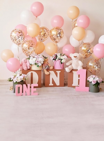 Baby First One Year Old 1st Happy Birthday Party Backdrop With Balloon Photography Background Prop