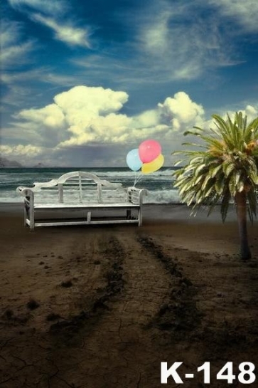 Scenic White Chair Balloons Beach Wedding Backdrop