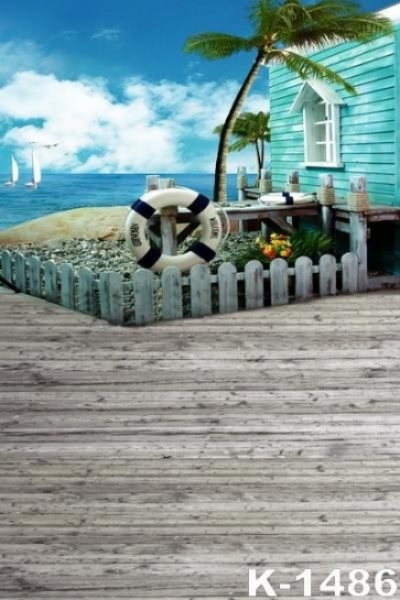 Wooden House by Seaside Scenic Photography Background Props