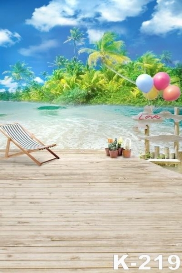 Summer Holiday Lounge Chair Balloons Coconut Palm Beach Backdrop