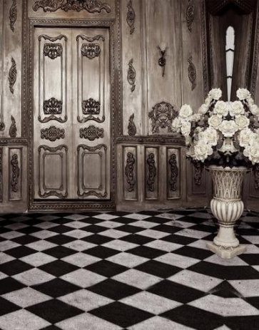 Retro Black And White Checkered Floors Indoor Wood Wall Backdrop Photography Background