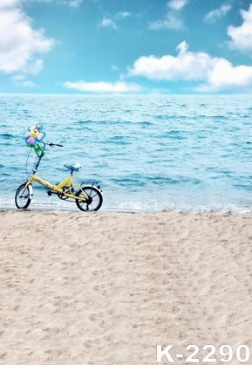 Blue Sky Sea Bicycle by Seaside Beach Photo Background