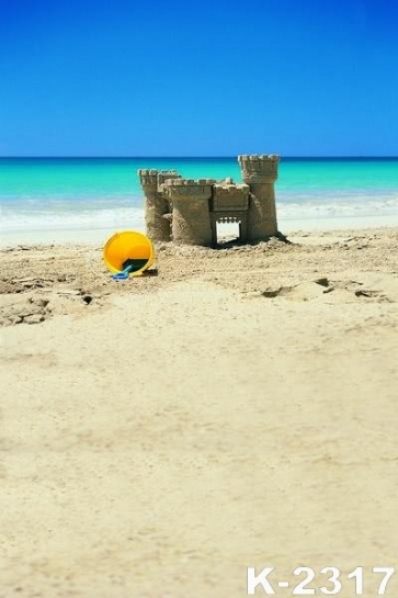 Seaside Sandy Castles Beach Photo Backdrop Background