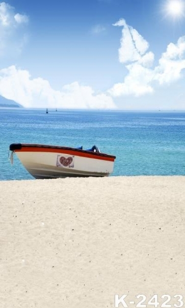 Sunny Day Boat by Blue Sea Beach Photography Backdrop