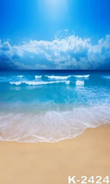 Blue Sky Sea Waves Sandy Beach Summer Holiday Photo Backdrops