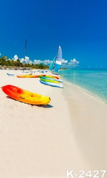 Boats on Beach by Seaside Backdrop Background for Photography for Holiday