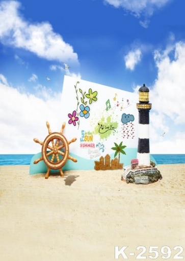 Cartoon Painted Backdrop Hanging by Seaside Beach Picture Background