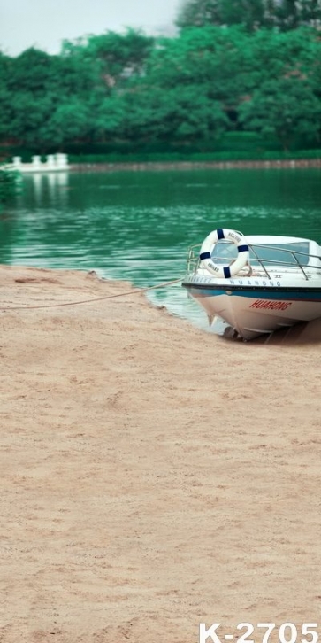 White Motorboat Berthing by Riverside Scenic Photo Prop Background