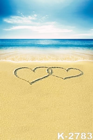 Blue Sea Heart Shaped Pattern Painted on Beach Photography Background Props