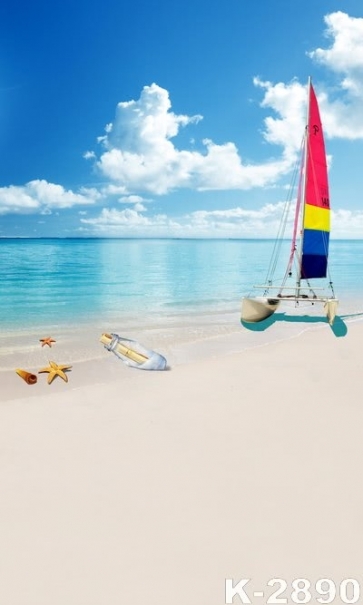 Summer Holiday Blue Sky Sea Drifting Bottle Seaside Beach Photographic Backdrops