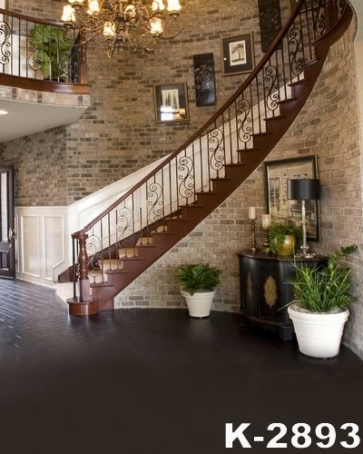 Brick Wall Rotary Steps Stairs Background Living Room Studio Backdrop