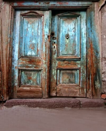 Vintage Old Blue Wood Doorway Backdrop Studio Portrait Photography Background Decoration Prop