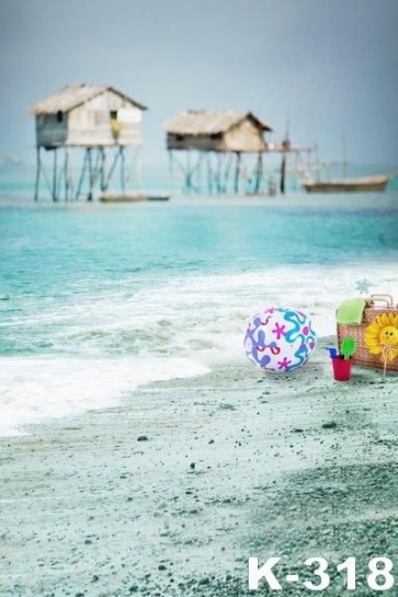 Summer Houses above Sea Ball Suitcase by Seaside Beach Backdrop