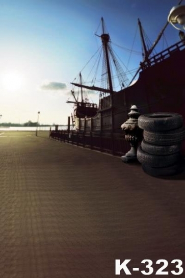 Scenic Ferryboat by Wharf Sunset Backdrop Background