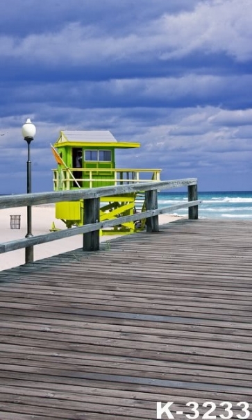 Green House Wooden Bridge by Seaside Beach Photo Prop Background