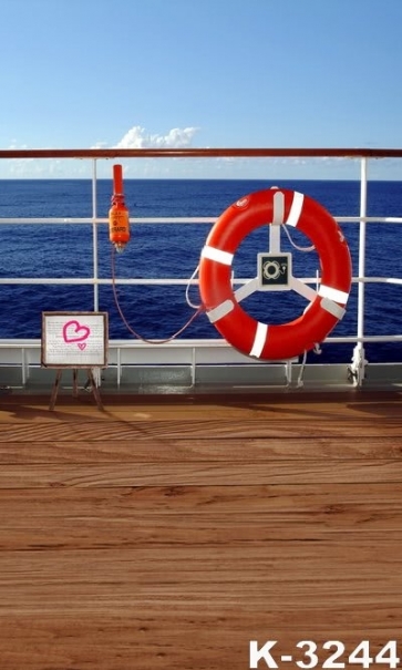 Wood Ship Deck Blue Sea Scenic Background Drops for Photography