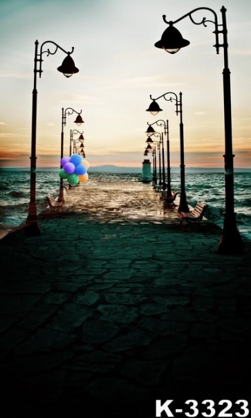 Colorful Balloons Streetlights by Seaside Scenic Pro Photo Backdrops