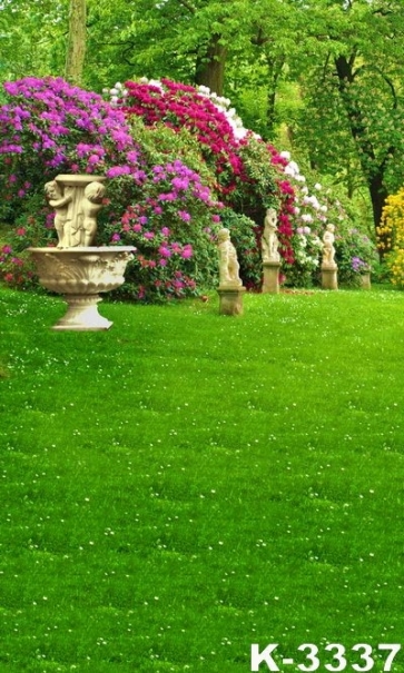 Green Trees Red Flowers Green Grassland Scenic Photography Background Props