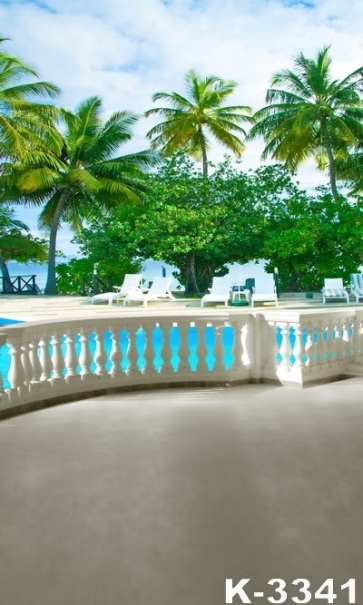 Seaside Resort Swimming Pool Scenic Backdrop Background for Photography