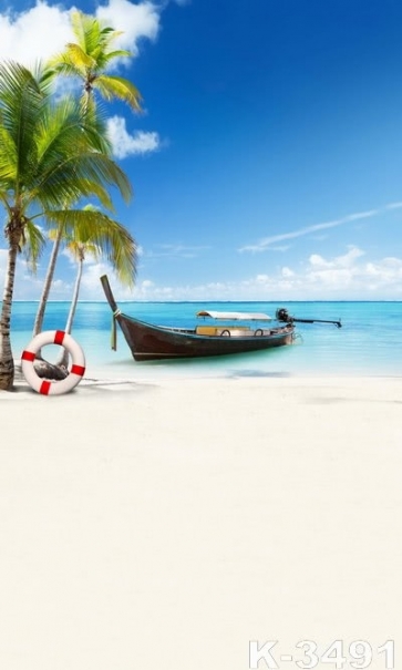Summer Holiday Coconut Tree Boat Beach Photography Background Props
