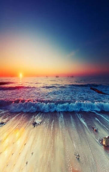 Beautiful Sunset Sea Waves Beach Photography Background Props
