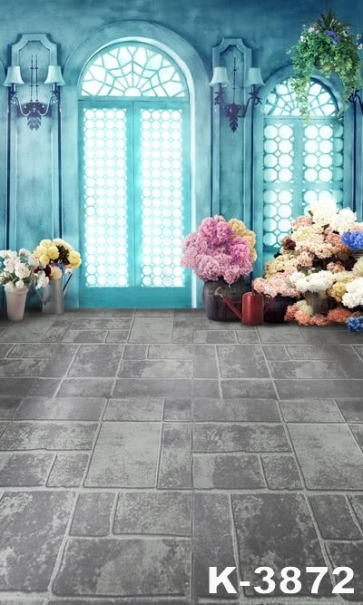 Indoor Grey Floor Tile Flowers Wedding Vinyl Photo Backdrops