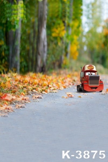 Forest Road Cartoon Car Photo Background Children Vinyl Backdrops