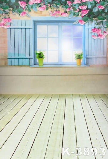 Wooden Floor Window Flowers Photo Background kid's Vinyl Backdrops