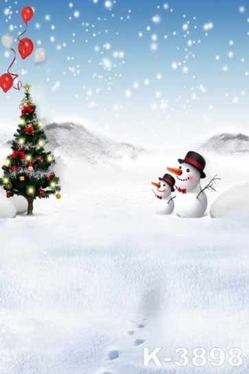 Snowman Christmas Tree Balloon Outdoors Photo Background For Christmas Photography Backdrops