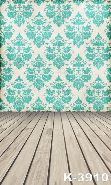 Green Flowers Pattern Wall Of  Vinyl Wooden Photography Backdrop