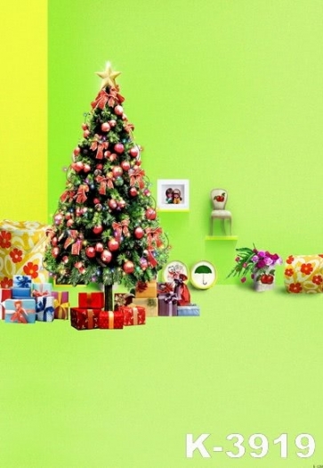 Green Background Christmas Tree Gift Box For Christmas Photography Backdrops