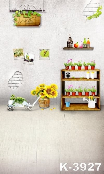 Brick Wall Plant Flowers Pots Photo Background Children Vinyl Backdrops