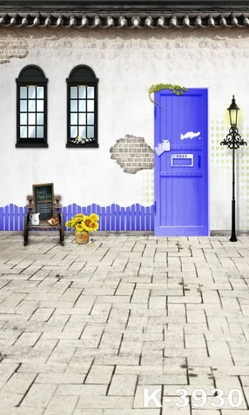 Brick House Purple Door Sunflower Flowerpot For Children Vinyl Backdrops