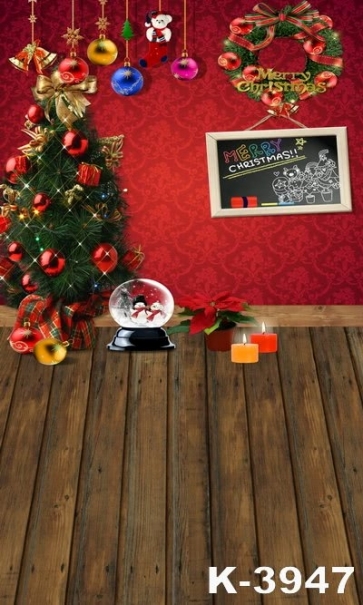  Red Wall Wooden Floor Christmas Tree Theme Photography Photo Vinyl Backdrops