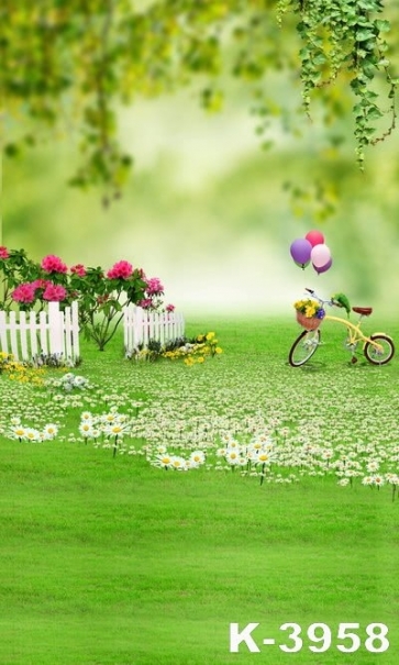  The Green Meadow Is Flower Bicycle Balloon Photo Studio Backdrops