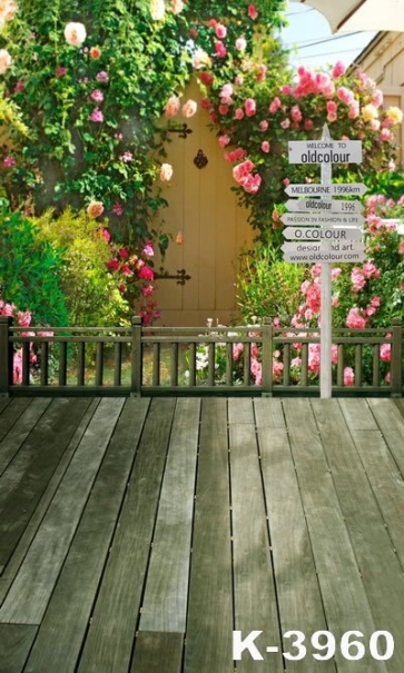 Romantic Outdoor Plank Floor Flowers Vinyl Wedding Photography Backdrops