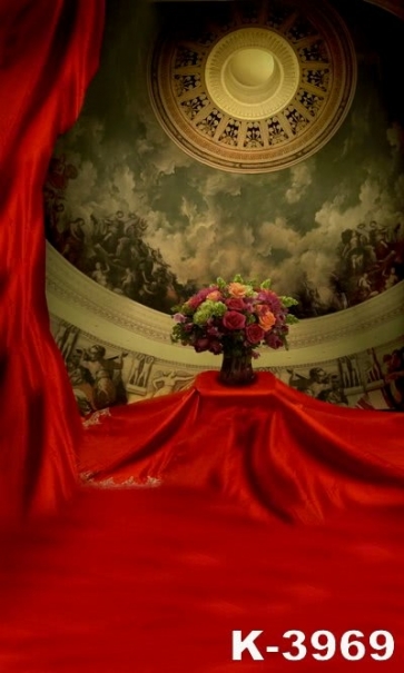 Banquet Hall Red Cloth Flowers Vinyl Wedding Photography Backdrops