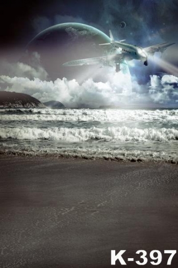 Scenic Airplane above Sea Wave Beach Background