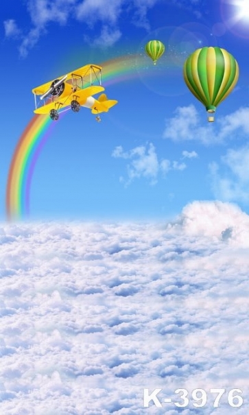 Hot Air Balloon Airplane Rainbow Cloud Backdrop For Children Photography 