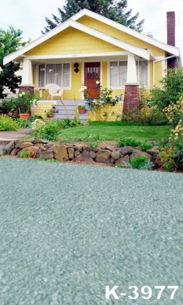 Outside of Yellow House Greensward Scenic Picture Backdrop