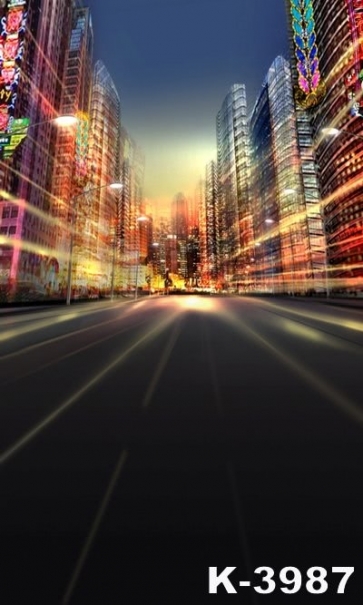 Glittering City Street Road Building Backdrops Vinyl Photography Background