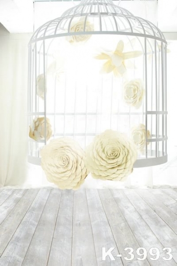 Indoor White Cage Flowers Romantic Vinyl Wedding Photography Backdrops