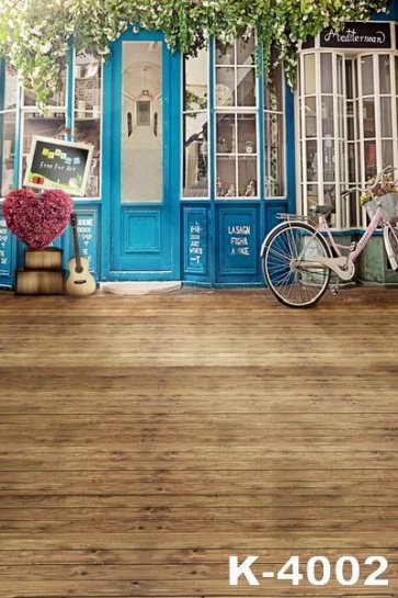 Plank Floor Blue Door Wedding Photo Backdrops Photography Studio Background