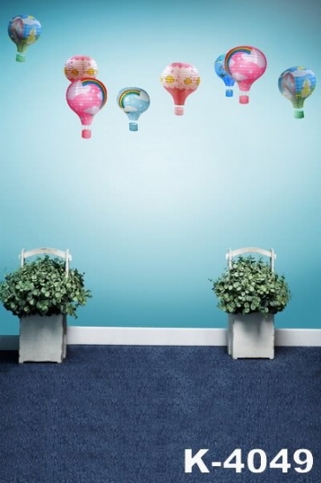 Dark Blue Carpet Blue Wall Hot Air Balloon Painted Indoor Wedding Vinyl Photography Backdrops