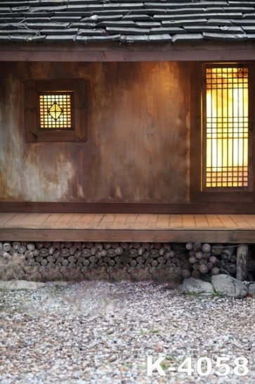 Korean Ancient Wood House Outside Wedding Vinyl Photo Backdrops