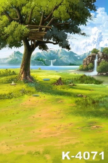 Cartoon Tree Falls River Kid's Photography Background Stage Backdrop