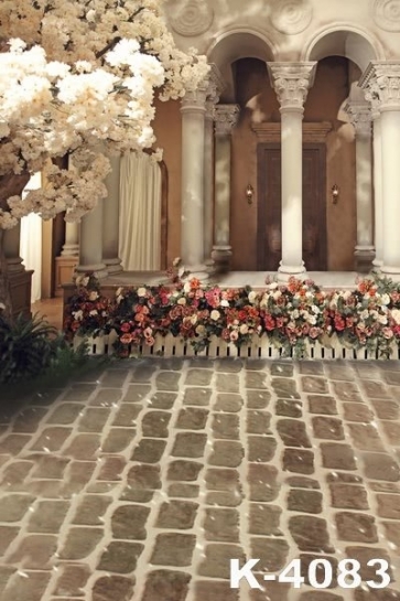 Beautiful Palace Brick Floor Flowers Wedding Studio Photo Backdrops