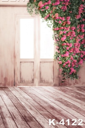 Bright Door Plank Floor Rose Red Flowers Wedding Vinyl Photo Backdrops